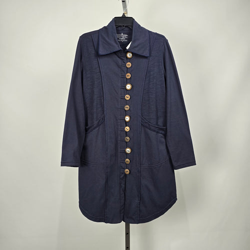 Neon Buddha Navy Blue Cotton Button Front Tunic Jacket - Size M