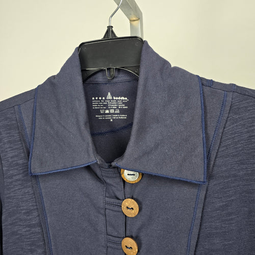 Neon Buddha Navy Blue Cotton Button Front Tunic Jacket - Size M
