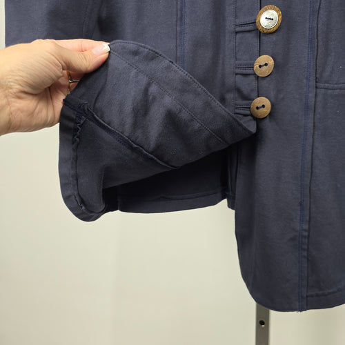 Neon Buddha Navy Blue Cotton Button Front Tunic Jacket - Size M