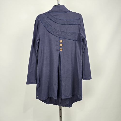 Neon Buddha Navy Blue Cotton Button Front Tunic Jacket - Size M