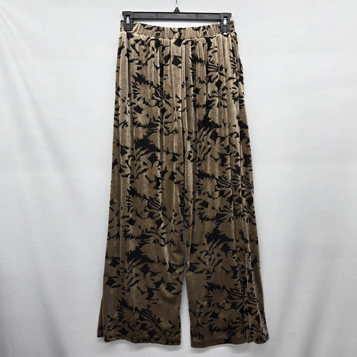 Papillon Taupe Black Floral Velvet Wide Leg Pants Size M