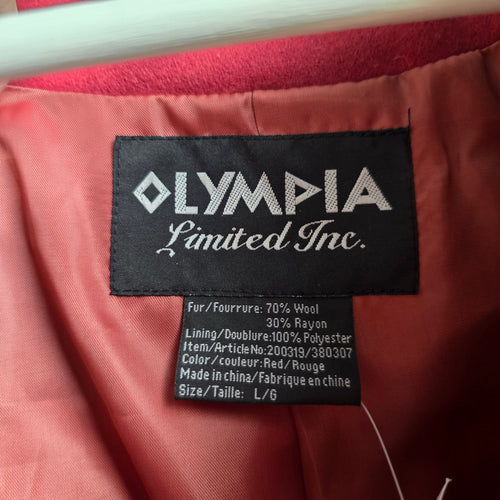 Olympia Limited Inc. Red Wool Blend Coat Fur Collar Size L