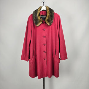 Olympia Limited Inc. Red Wool Blend Coat Fur Collar Size L