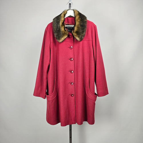 Olympia Limited Inc. Red Wool Blend Coat Fur Collar Size L
