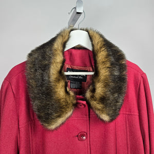 Olympia Limited Inc. Red Wool Blend Coat Fur Collar Size L