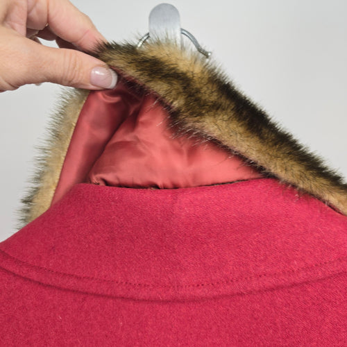 Olympia Limited Inc. Red Wool Blend Coat Fur Collar Size L