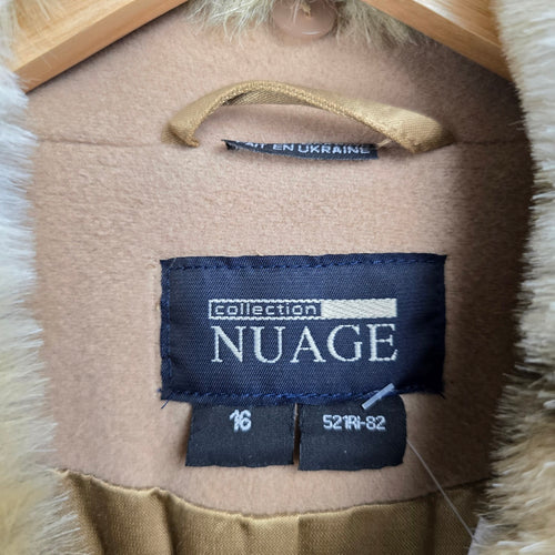 Collection Nuage Camel Wool Cashmere Blend Coat Fur Collar Size 16