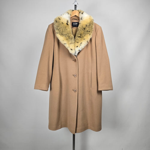 Collection Nuage Camel Wool Cashmere Blend Coat Fur Collar Size 16