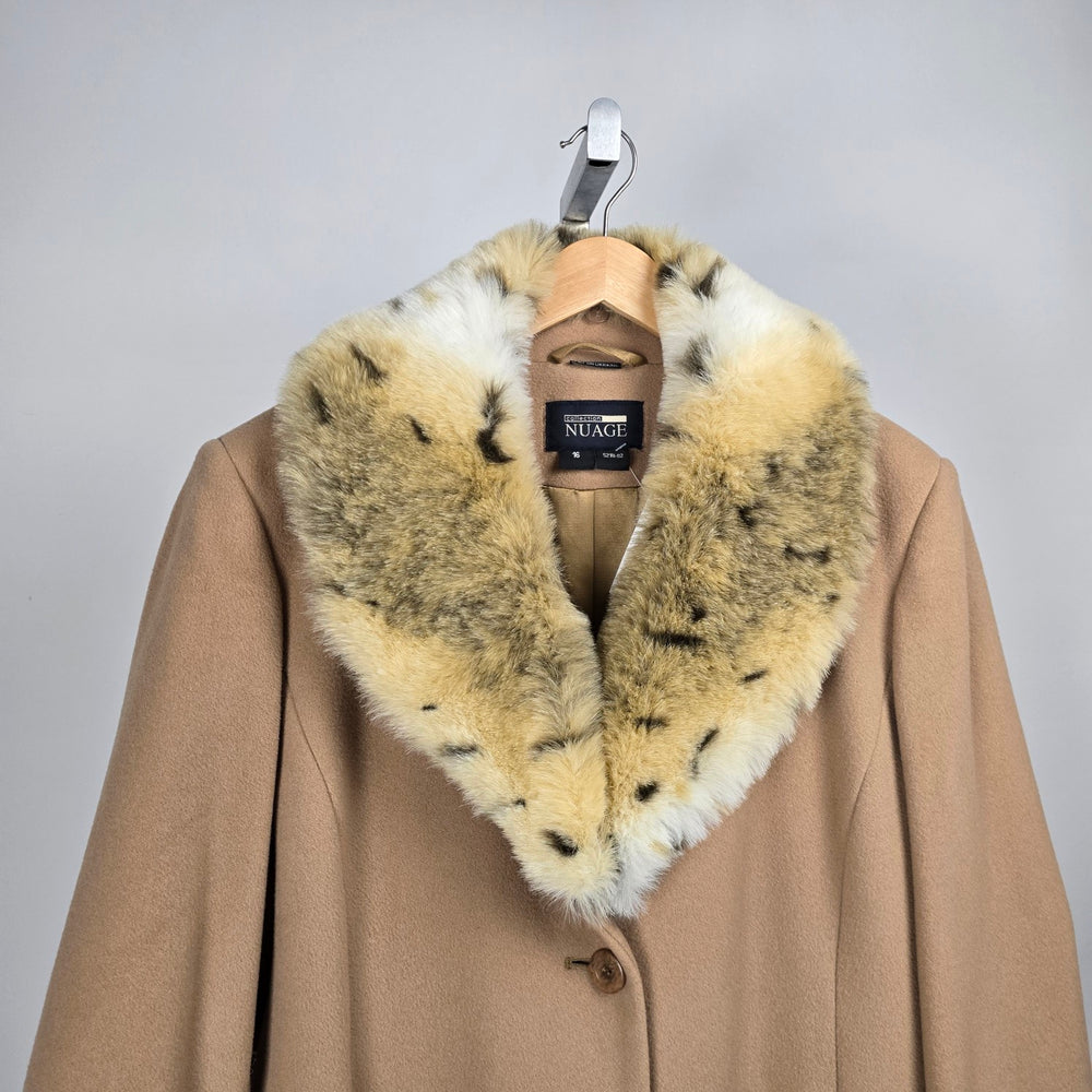 Collection Nuage Camel Wool Cashmere Blend Coat Fur Collar Size 16