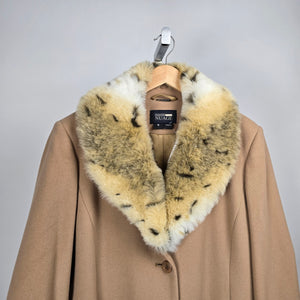 Collection Nuage Camel Wool Cashmere Blend Coat Fur Collar Size 16