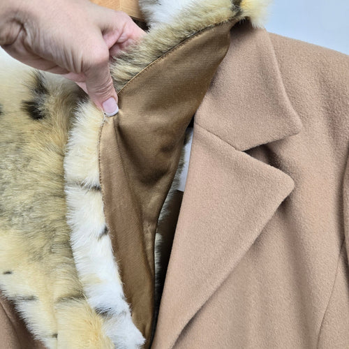 Collection Nuage Camel Wool Cashmere Blend Coat Fur Collar Size 16