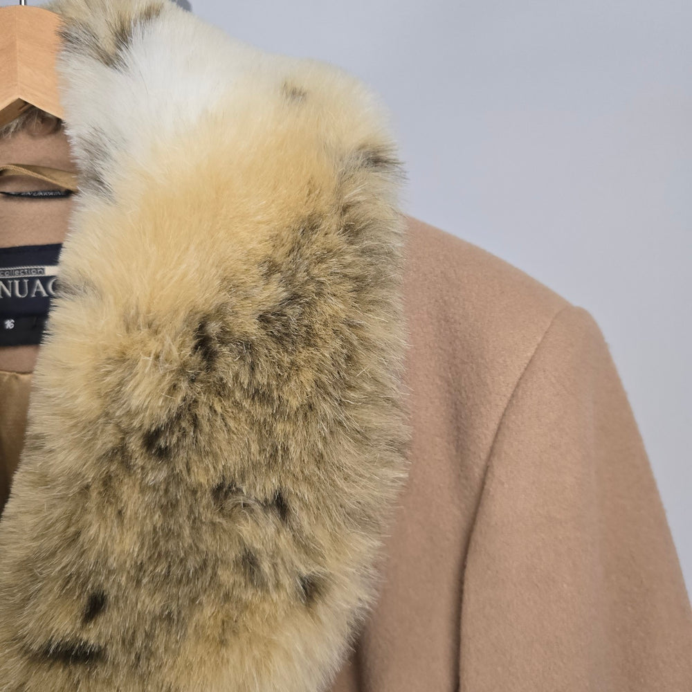 Collection Nuage Camel Wool Cashmere Blend Coat Fur Collar Size 16