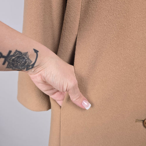 Collection Nuage Camel Wool Cashmere Blend Coat Fur Collar Size 16