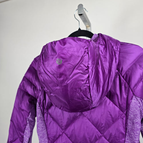 Lululemon Down For A Run Jacket Tender Violet Goose Down Hooded Puffer Size 8