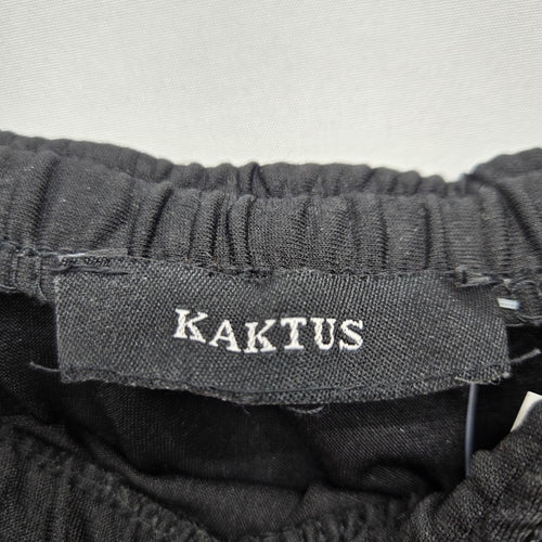 Kaktus Black Smocked Waist Print Skirt Turquoise Tan Lace Hem Size M