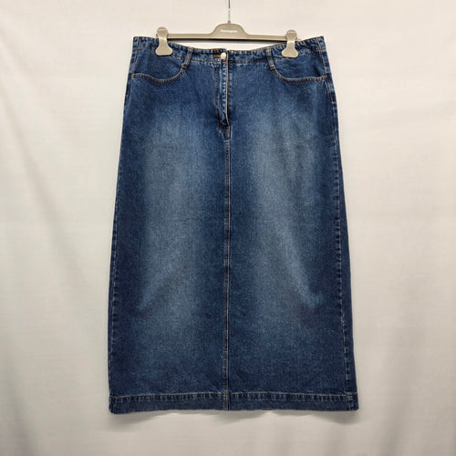 Cotton Ginny Plus Medium Wash Denim Midi Skirt Size 16