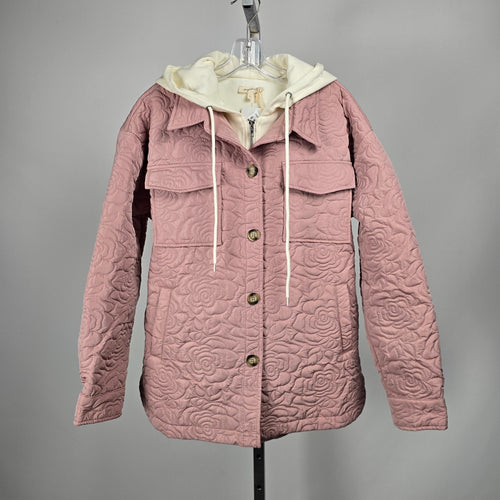 Mystree Betta Layered Quilted Jacket Winter Rose Pink Hooded - Size S NWT