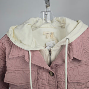 Mystree Betta Layered Quilted Jacket Winter Rose Pink Hooded - Size S NWT