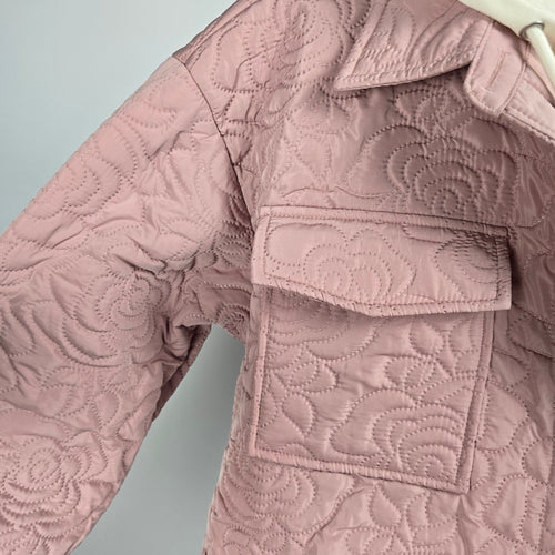 Mystree Betta Layered Quilted Jacket Winter Rose Pink Hooded - Size S NWT