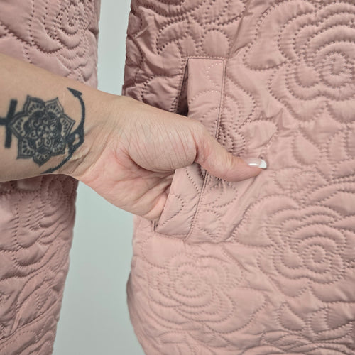 Mystree Betta Layered Quilted Jacket Winter Rose Pink Hooded - Size S NWT