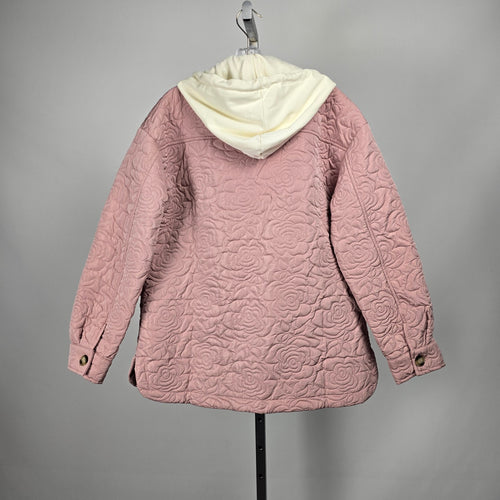 Mystree Betta Layered Quilted Jacket Winter Rose Pink Hooded - Size S NWT