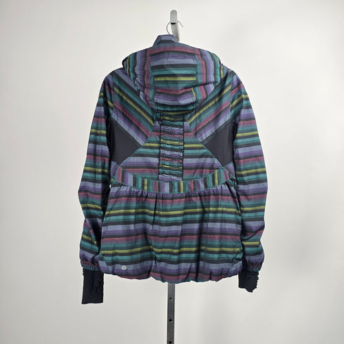 Lululemon Hustle Jacket Multi Poncho Stripe Hooded Running Jacket Size 8