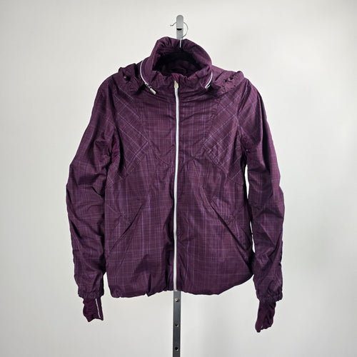 Lululemon Run Hustle Jacket Plum Purple Plaid – Size 8 Hooded Full Zip Jacket