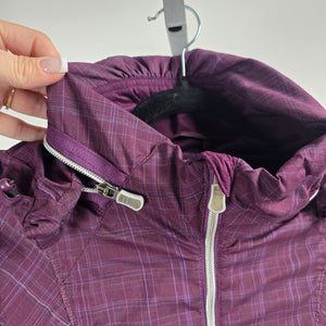 Lululemon Run Hustle Jacket Plum Purple Plaid – Size 8 Hooded Full Zip Jacket