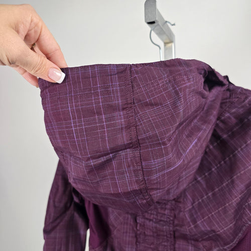 Lululemon Run Hustle Jacket Plum Purple Plaid – Size 8 Hooded Full Zip Jacket