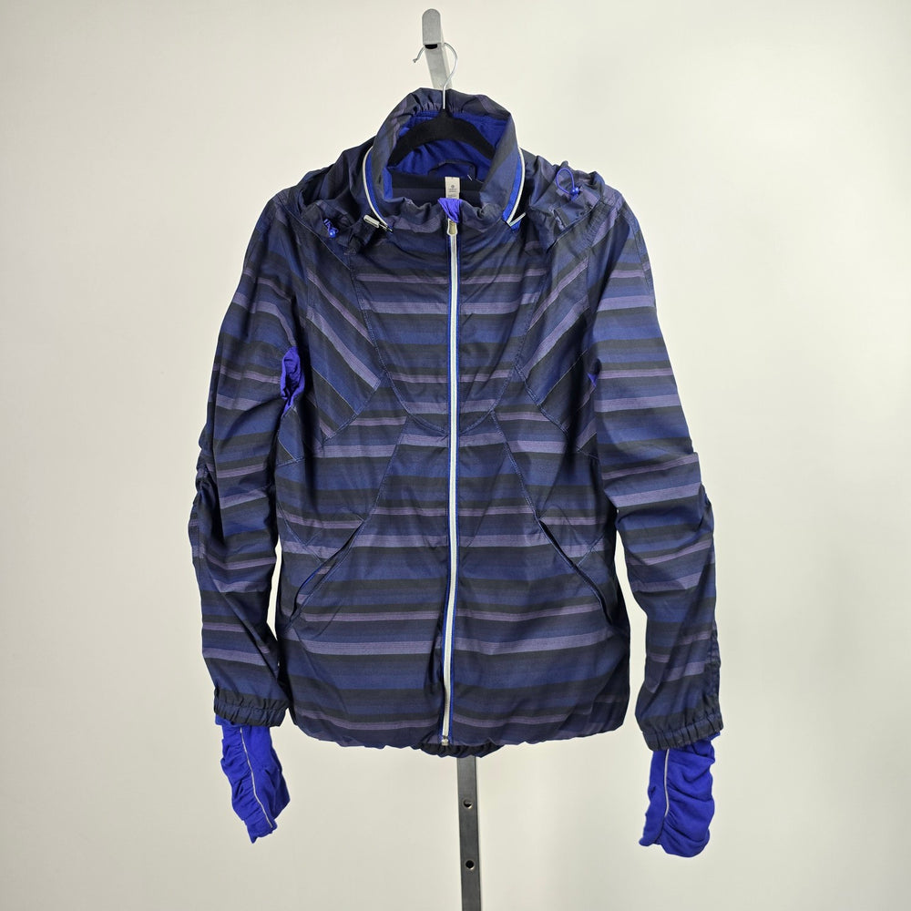 Lululemon Run Hustle Jacket Wish Blue Poncho Stripe Hooded Running Jacket Size 8