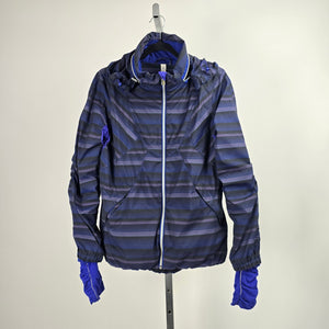 Lululemon Run Hustle Jacket Wish Blue Poncho Stripe Hooded Running Jacket Size 8