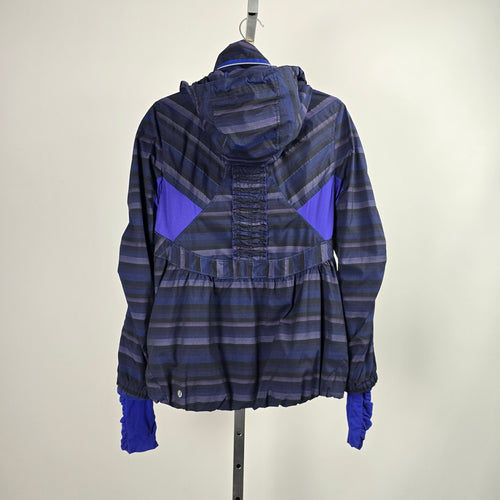 Lululemon Run Hustle Jacket Wish Blue Poncho Stripe Hooded Running Jacket Size 8