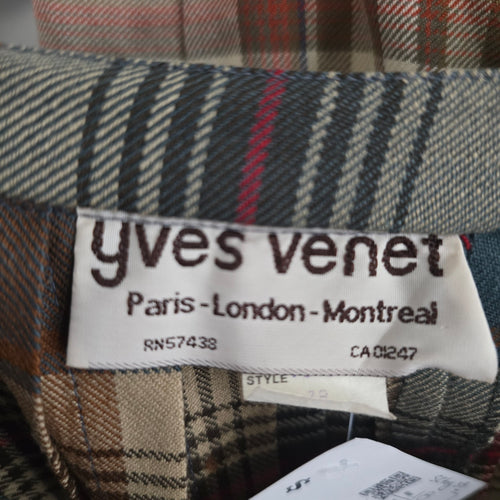 Yves Venet Vintage Paris London Montreal Wool Plaid Kilt Pleated Midi Skirt - Size L/XL