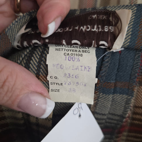Yves Venet Vintage Paris London Montreal Wool Plaid Kilt Pleated Midi Skirt - Size L/XL