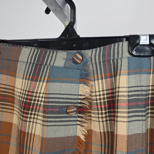 Yves Venet Vintage Paris London Montreal Wool Plaid Kilt Pleated Midi Skirt - Size L/XL