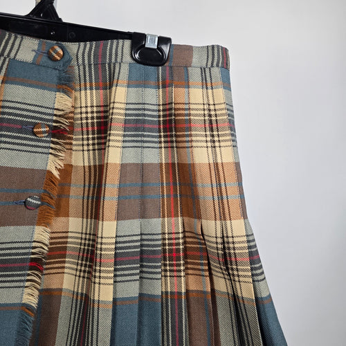 Yves Venet Vintage Paris London Montreal Wool Plaid Kilt Pleated Midi Skirt - Size L/XL