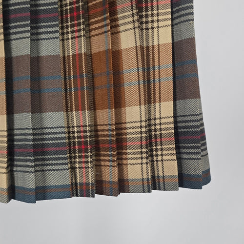 Yves Venet Vintage Paris London Montreal Wool Plaid Kilt Pleated Midi Skirt - Size L/XL