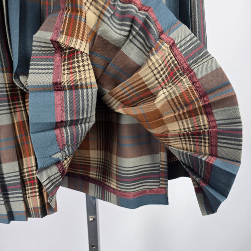 Yves Venet Vintage Paris London Montreal Wool Plaid Kilt Pleated Midi Skirt - Size L/XL