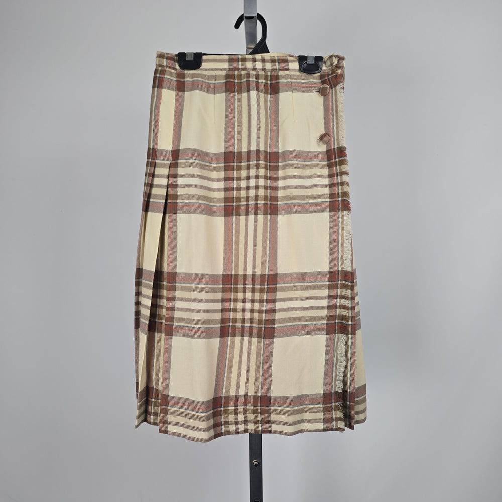 Vintage Surrey Classics Cream Plaid Wool Kilt Pleated Skirt - Size XS