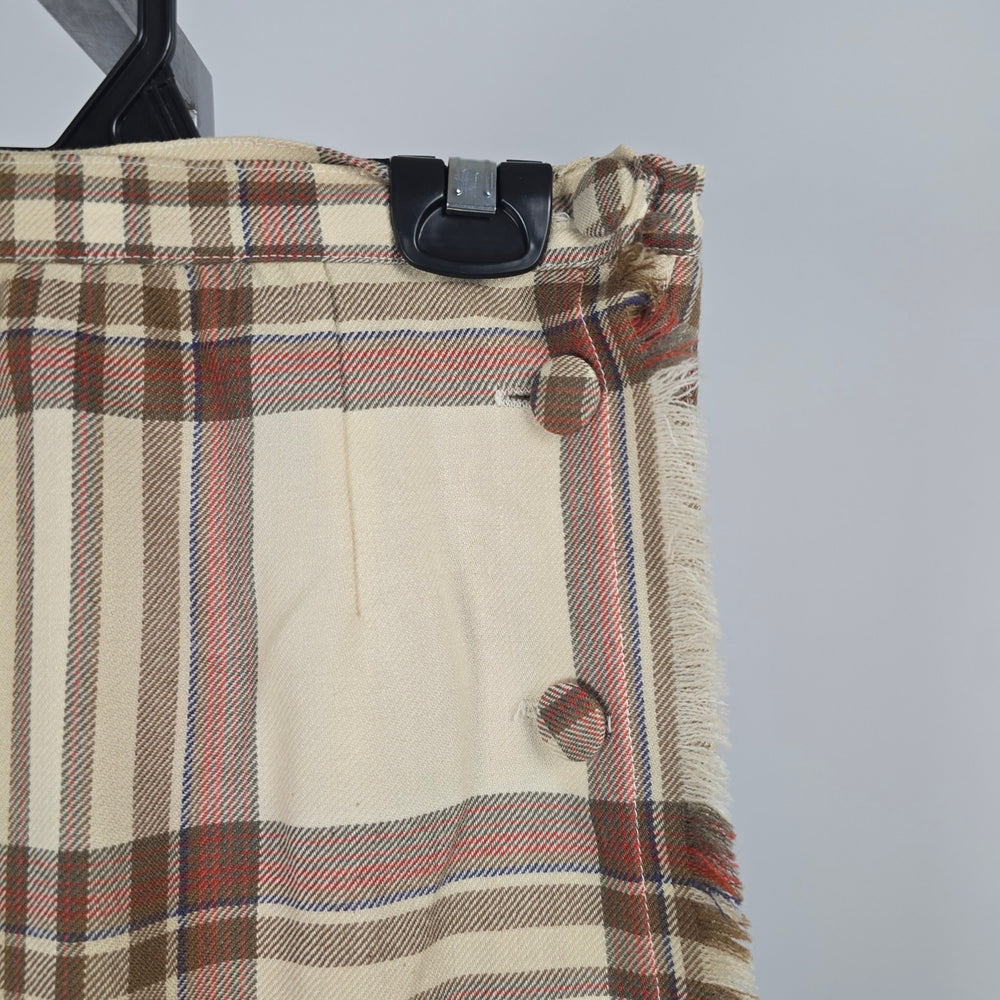Vintage Surrey Classics Cream Plaid Wool Kilt Pleated Skirt - Size XS
