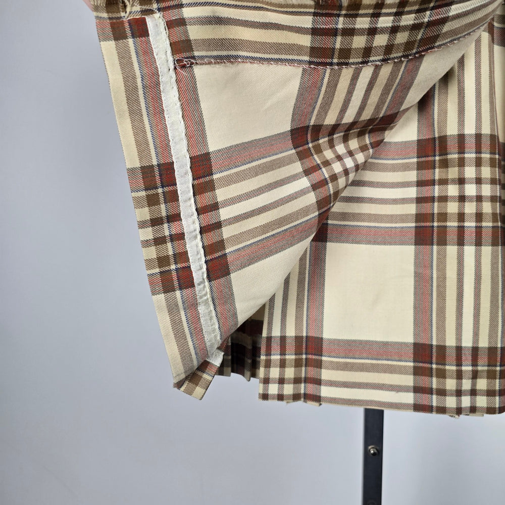 Vintage Surrey Classics Cream Plaid Wool Kilt Pleated Skirt - Size XS