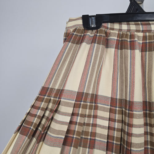 Vintage Surrey Classics Cream Plaid Wool Kilt Pleated Skirt - Size XS