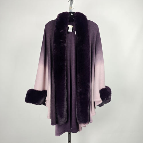 Laura Purple Ombre Cape with Fur Trim - One Size