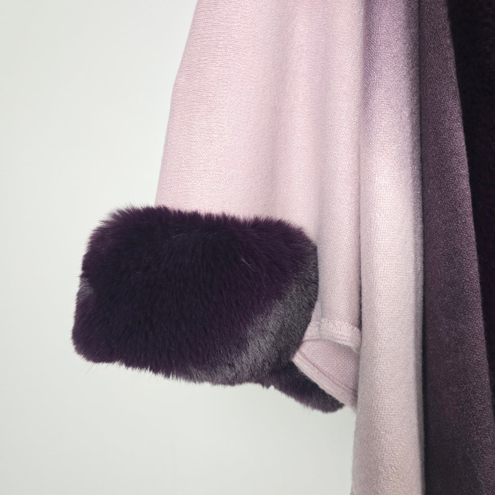 Laura Purple Ombre Cape with Fur Trim - One Size