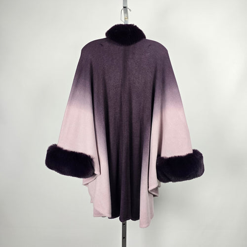 Laura Purple Ombre Cape with Fur Trim - One Size