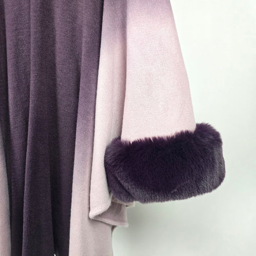 Laura Purple Ombre Cape with Fur Trim - One Size