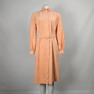 Vintage 1970s Irving Samuel Peach Belted Midi Shirt Dress – Size 6