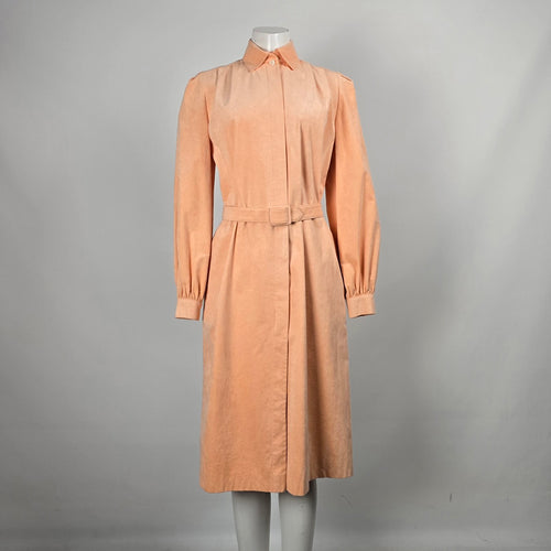 Vintage 1970s Irving Samuel Peach Belted Midi Shirt Dress – Size 6