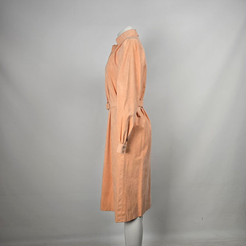 Vintage 1970s Irving Samuel Peach Belted Midi Shirt Dress – Size 6