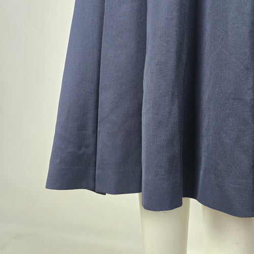 Vintage Navy Double-Breasted Pleated Midi Fit & Flare Dress - Size S/M